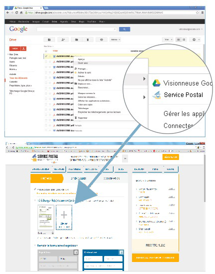 Instructions pour envoyer un courrier postal depuis Google Drive